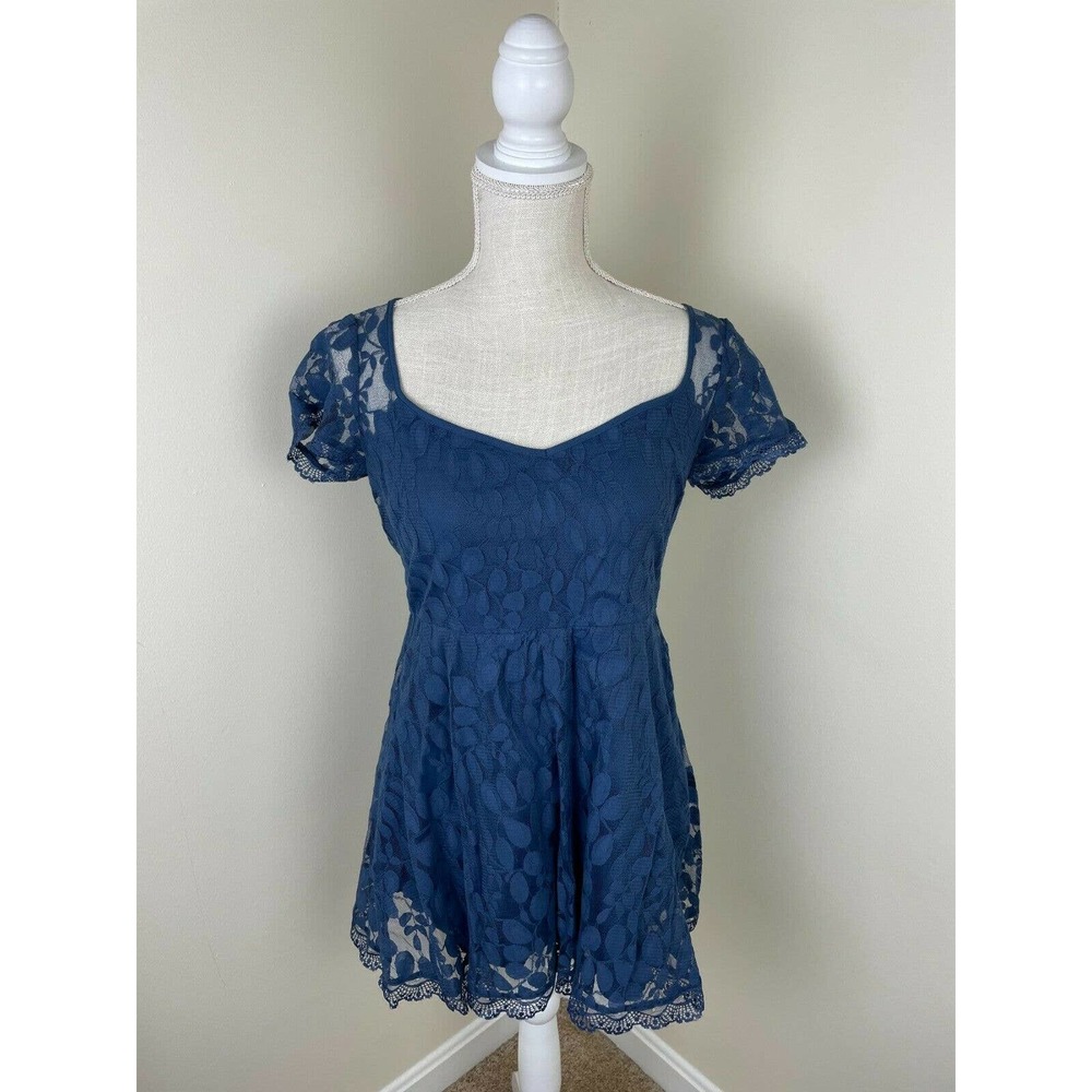 Abercrombie & Fitch Lace Dress Blue Mini Skater Keyhole Back Party Size SP